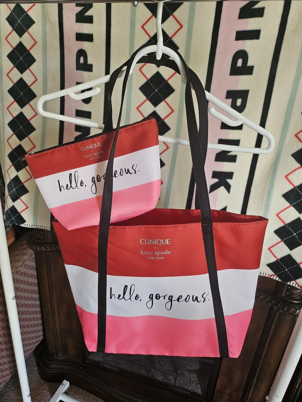 Clinique X Kate Spade Tote & Pouch Set in Red, White & Pink